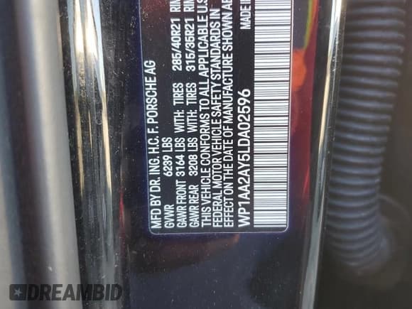 ✅ 2020 Porsche Cayenne • VIN: WP1AA2AY5LDA02596 • Lot: 84751635. Wystawiony na Copart z przebiegiem 101 673 mil. Bezpłatny archiwum sprzedaży aukcyjnych z USA i szczegółowy raport historii pojazdu na DreamBid. Zdjęcie 13.