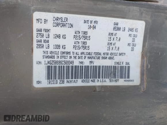 ✅ 1995 Jeep Grand Cherokee Laredo • VIN: 1J4GZ58S9SC569349 • Lot: 43305892. Listed on IAAI with 209,279 mi. Free auction sales archive from the USA and detailed vehicle history report at DreamBid. Image 9.