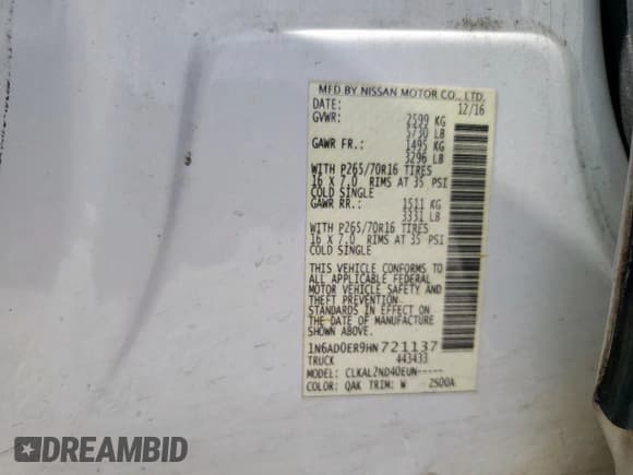 ✅ 2017 Nissan Frontier S • VIN: 1N6AD0ER9HN721137 • Lot: 91440335. Listed on Copart with 141,001 mi. Free auction sales archive from the USA and detailed vehicle history report at DreamBid. Image 13.