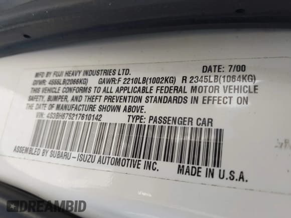 ✅ 2001 Subaru Legacy Outback • VIN: 4S3BH675217610142 • Лот: 42065089. Опубликован ранее на IAAI с пробегом 268 091 миль. Бесплатный доступ к архиву аукционных продаж из США и подробный отчёт об истории автомобиля на DreamBid. Изображение 9.