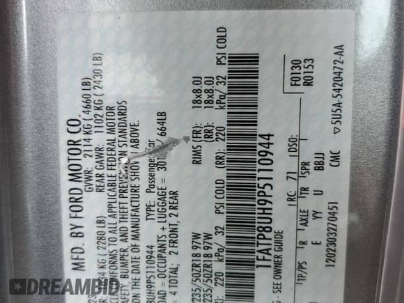 2023 Ford Mustang EcoBoost Premium with VIN 1FATP8UH9P5110944, listed as a Copart auction lot 64450845 with Not provided miles and Clean title. Bid and sale history available at DreamBid. Image 13.