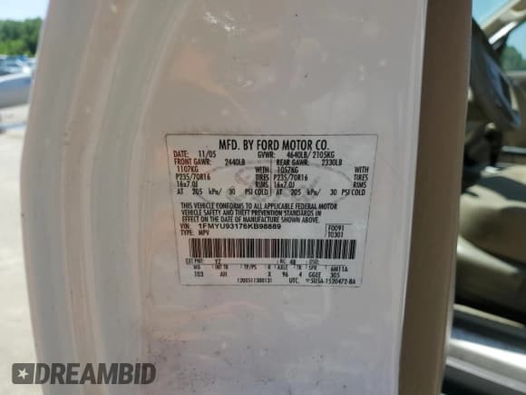 ✅ 2006 Ford Escape XLT • VIN: 1FMYU93176KB98889 • Лот: 56388425. Опубликован ранее на Copart с пробегом 149 002 миль. Бесплатный доступ к архиву аукционных продаж из США и подробный отчёт об истории автомобиля на DreamBid. Изображение 13.