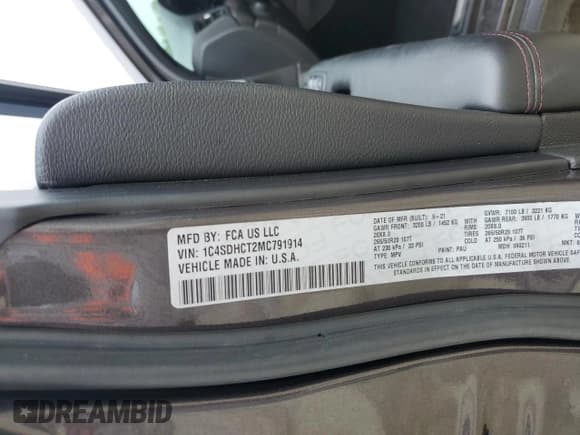 ✅ 2021 Dodge Durango R/T • VIN: 1C4SDHCT2MC791914 • Lot: 68150055. Listed on Copart with 81,781 mi. Free auction sales archive from the USA and detailed vehicle history report at DreamBid. Image 13.