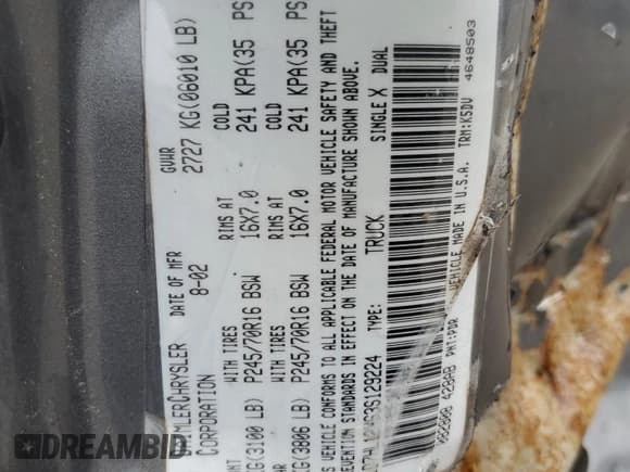 ✅ 2003 Dodge Dakota • VIN: 1D7HL12X63S129224 • Lot: 84269844. Wystawiony na Copart z przebiegiem 237 160 mil. Bezpłatny archiwum sprzedaży aukcyjnych z USA i szczegółowy raport historii pojazdu na DreamBid. Zdjęcie 12.