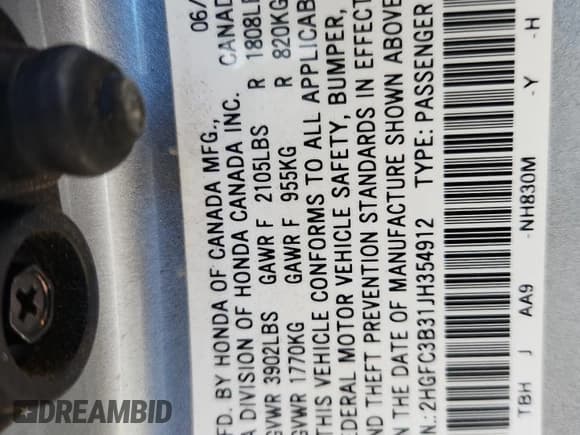 ✅ 2018 Honda Civic EX-T • VIN: 2HGFC3B31JH354912 • Lot: 83971445. Wystawiony na Copart z przebiegiem 62 356 mil. Bezpłatny archiwum sprzedaży aukcyjnych z USA i szczegółowy raport historii pojazdu na DreamBid. Zdjęcie 12.