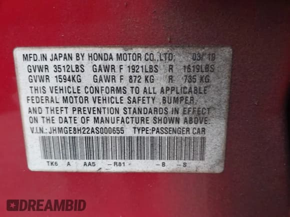 ✅ 2010 Honda Fit • VIN: JHMGE8H22AS000655 • Lot: 43795417. Wystawiony na IAAI z przebiegiem 151 160 mil. Bezpłatny archiwum sprzedaży aukcyjnych z USA i szczegółowy raport historii pojazdu na DreamBid. Zdjęcie 9.