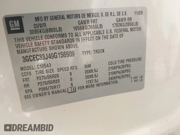 ✅ 2009 Chevrolet Silverado 1500 • VIN: 3GCEC33J49G156909 • Lot: 43541889. Listed on IAAI with 232,690 mi. Free auction sales archive from the USA and detailed vehicle history report at DreamBid. Image 9.