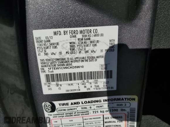 ✅ 2012 Ford F-150 XL • VIN: 1FTEW1CM9CKD59610 • Lot: 87276215. Wystawiony na Copart z przebiegiem 282 389 mil. Bezpłatny archiwum sprzedaży aukcyjnych z USA i szczegółowy raport historii pojazdu na DreamBid. Zdjęcie 12.