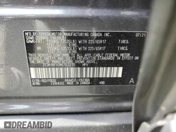 ✅ 2021 Toyota RAV4 LE • VIN: 2T3H1RFV2MC153215 • Lot: 80757675. Listed on Copart with 47,058 mi. Free auction sales archive from the USA and detailed vehicle history report at DreamBid. Image 14.