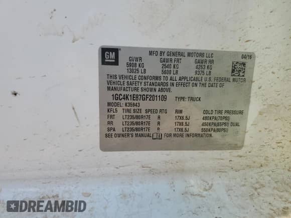 2016 Chevrolet Silverado 3500HD High Country с VIN 1GC4K1E87GF201109, выставлен на аукционе Copart как лот 63688765 с пробегом Не указан миль и Списание • Salvage title. История ставок и продаж доступна на DreamBid. Изображение 12.