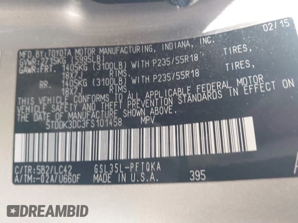 ✅ 2015 Toyota Sienna Limited • VIN: 5TDDK3DC3FS101458 • Лот: 42382380. Опубликован ранее на IAAI с пробегом 130 847 миль. Бесплатный доступ к архиву аукционных продаж из США и подробный отчёт об истории автомобиля на DreamBid. Изображение 9.