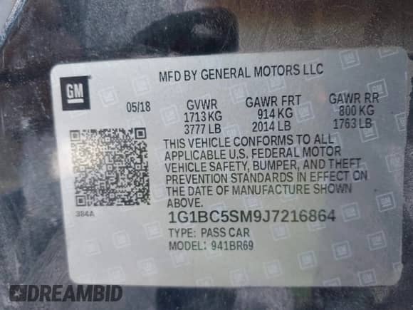 2018 Chevrolet Cruze LS with VIN 1G1BC5SM9J7216864, listed as a IAAI auction lot 43209743 with 144,679 mi miles and . Bid and sale history available at DreamBid. Image 9.