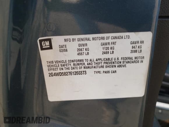 ✅ 2006 Buick LaCrosse CXL • VIN: 2G4WD582761260373 • Lot: 82368335. Wystawiony na Copart z przebiegiem 175 012 mil. Bezpłatny archiwum sprzedaży aukcyjnych z USA i szczegółowy raport historii pojazdu na DreamBid. Zdjęcie 12.