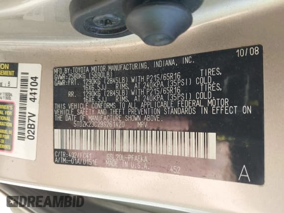 ✅ 2009 Toyota Sienna LE • VIN: 5TDZK23C29S261420 • Lot: 43506767. Listed on IAAI with 147,865 mi. Free auction sales archive from the USA and detailed vehicle history report at DreamBid. Image 9.