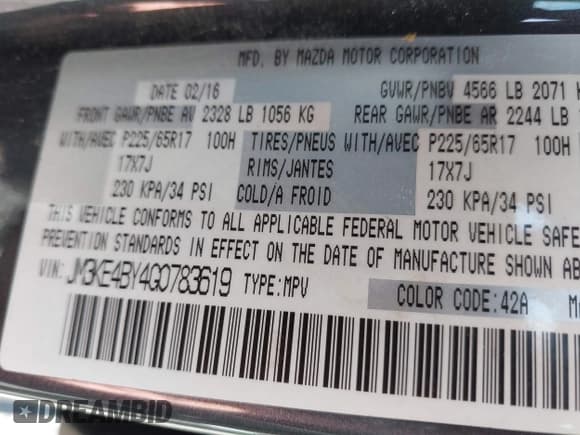 ✅ 2016 Mazda CX-5 Sport • VIN: JM3KE4BY4G0783619 • Lot: 42368512. Listed on IAAI with 115,694 mi. Free auction sales archive from the USA and detailed vehicle history report at DreamBid. Image 9.