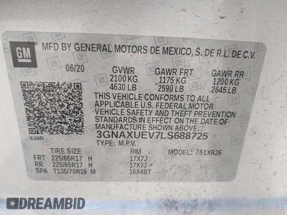 ✅ 2020 Chevrolet Equinox LT • VIN: 3GNAXUEV7LS688725 • Лот: 43431490. Опубликован ранее на IAAI с пробегом 127 572 миль. Бесплатный доступ к архиву аукционных продаж из США и подробный отчёт об истории автомобиля на DreamBid. Изображение 9.