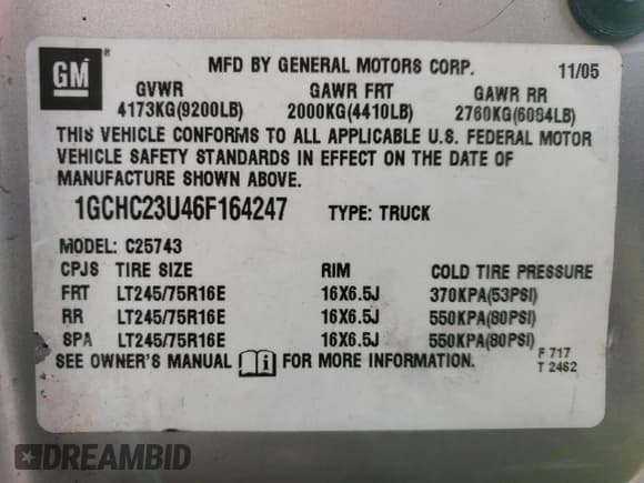 ✅ 2006 Chevrolet Silverado 2500HD Work Truck • VIN: 1GCHC23U46F164247 • Лот: 45754555. Опубликован ранее на Copart с пробегом 259 121 миль. Бесплатный доступ к архиву аукционных продаж из США и подробный отчёт об истории автомобиля на DreamBid. Изображение 12.