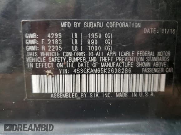 ✅ 2019 Subaru Impreza Special Sports • VIN: 4S3GKAM65K3608286 • Lot: 85933595. Wystawiony na Copart z przebiegiem 68 815 mil. Bezpłatny archiwum sprzedaży aukcyjnych z USA i szczegółowy raport historii pojazdu na DreamBid. Zdjęcie 12.