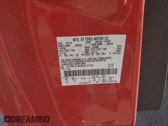 ✅ 2010 Ford F-150 XL • VIN: 1FTMF1C85AKE41734 • Lot: 73880154. Listed on Copart with 201,546 mi. Free auction sales archive from the USA and detailed vehicle history report at DreamBid. Image 12.