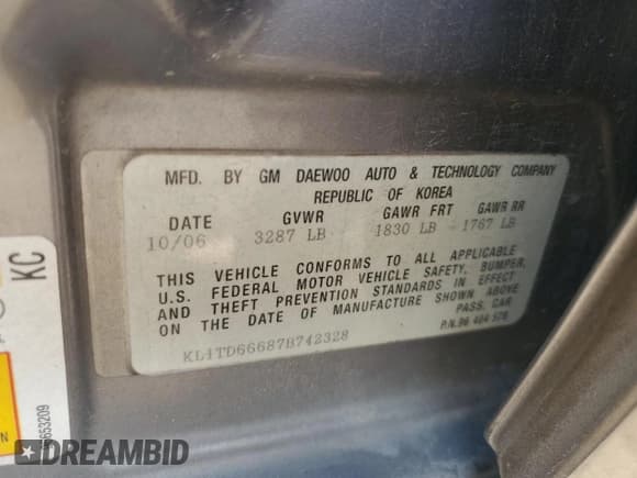 ✅ 2007 Chevrolet Aveo LS • VIN: KL1TD66687B742328 • Lot: 45870015. Wystawiony na Copart z przebiegiem 14 mil. Bezpłatny archiwum sprzedaży aukcyjnych z USA i szczegółowy raport historii pojazdu na DreamBid. Zdjęcie 14.