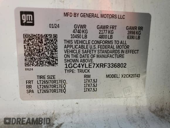 ✅ 2024 Chevrolet Silverado 2500HD Work Truck • VIN: 1GC4YLE7XRF336802 • Лот: 81660825. Опубликован ранее на Copart с пробегом Не указан. Бесплатный доступ к архиву аукционных продаж из США и подробный отчёт об истории автомобиля на DreamBid. Изображение 12.