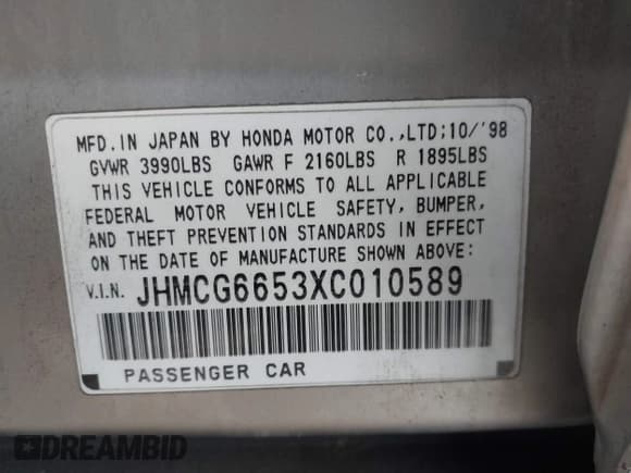 ✅ 1999 Honda Accord LX • VIN: JHMCG6653XC010589 • Лот: 43594394. Опубликован ранее на IAAI с пробегом 2 211 073 миль. Бесплатный доступ к архиву аукционных продаж из США и подробный отчёт об истории автомобиля на DreamBid. Изображение 9.
