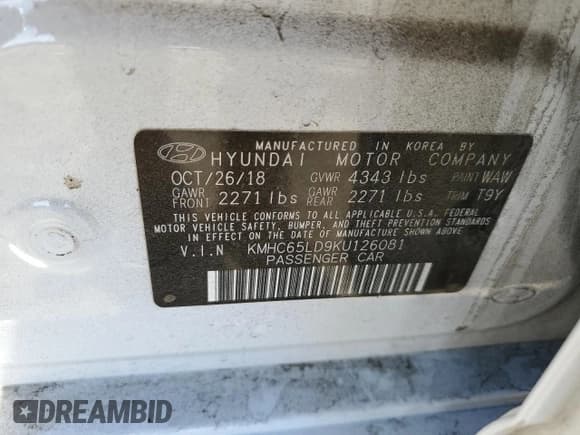 ✅ 2019 Hyundai Ioniq • VIN: KMHC65LD9KU126081 • Lot: 78950164. Wystawiony na Copart z przebiegiem 173 710 mil. Bezpłatny archiwum sprzedaży aukcyjnych z USA i szczegółowy raport historii pojazdu na DreamBid. Zdjęcie 14.