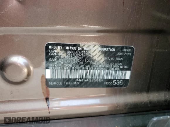 ✅ 2020 Mitsubishi Eclipse Cross SE • VIN: JA4AT5AA0LZ002454 • Lot: 58667105. Listed on Copart with Not provided. Free auction sales archive from the USA and detailed vehicle history report at DreamBid. Image 14.