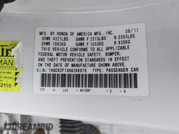 ✅ 2017 Honda Accord Sport SE • VIN: 1HGCR2F1XHA286879 • Lot: 42271477. Wystawiony na IAAI z przebiegiem 57 102 mil. Bezpłatny archiwum sprzedaży aukcyjnych z USA i szczegółowy raport historii pojazdu na DreamBid. Zdjęcie 9.