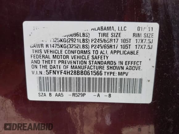 ✅ 2011 Honda Pilot LX • VIN: 5FNYF4H28BB061566 • Lot: 43813382. Listed on IAAI with 75,129 mi. Free auction sales archive from the USA and detailed vehicle history report at DreamBid. Image 9.