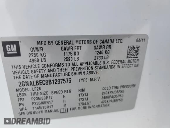 ✅ 2011 Chevrolet Equinox LS • VIN: 2GNALBEC8B1297575 • Лот: 87078075. Опубликован ранее на Copart с пробегом 84 699 миль. Бесплатный доступ к архиву аукционных продаж из США и подробный отчёт об истории автомобиля на DreamBid. Изображение 14.