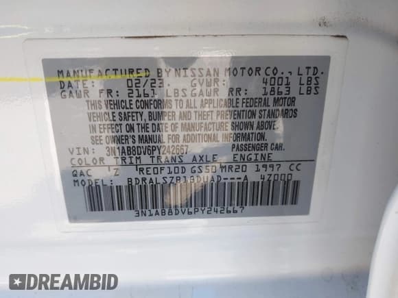 ✅ 2023 Nissan Sentra SR • VIN: 3N1AB8DV6PY242667 • Lot: 43171173. Wystawiony na IAAI z przebiegiem 18 874 mil. Bezpłatny archiwum sprzedaży aukcyjnych z USA i szczegółowy raport historii pojazdu na DreamBid. Zdjęcie 9.