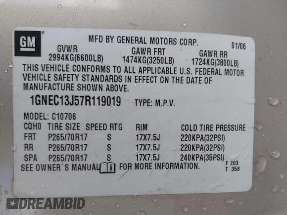 ✅ 2007 Chevrolet Tahoe LS • VIN: 1GNEC13J57R119019 • Lot: 43632583. Listed on IAAI with 264,356 mi. Free auction sales archive from the USA and detailed vehicle history report at DreamBid. Image 9.