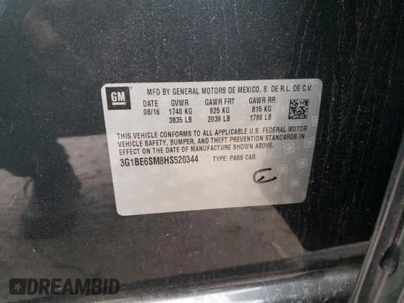 ✅ 2017 Chevrolet Cruze LT • VIN: 3G1BE6SM8HS520344 • Lot: 39526253. Listed on Copart with 63,548 mi. Free auction sales archive from the USA and detailed vehicle history report at DreamBid. Image 13.