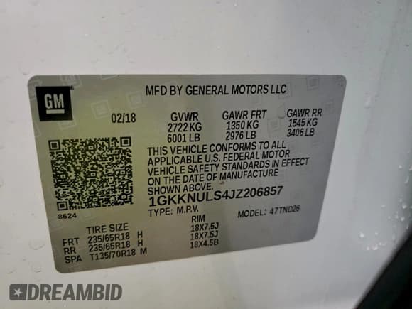 ✅ 2018 GMC Acadia SLT • VIN: 1GKKNULS4JZ206857 • Lot: 95731065. Wystawiony na Copart z przebiegiem 95 530 mil. Bezpłatny archiwum sprzedaży aukcyjnych z USA i szczegółowy raport historii pojazdu na DreamBid. Zdjęcie 14.