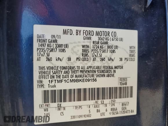 ✅ 2011 Ford F-150 XL • VIN: 1FTMF1CM9BKE09156 • Lot: 89887545. Wystawiony na Copart z przebiegiem 137 384 mil. Bezpłatny archiwum sprzedaży aukcyjnych z USA i szczegółowy raport historii pojazdu na DreamBid. Zdjęcie 12.