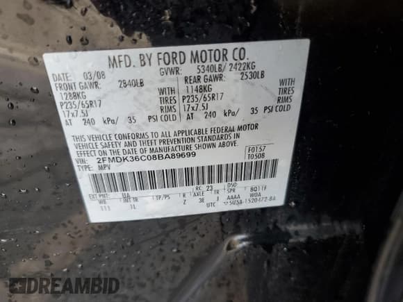 ✅ 2008 Ford Edge SE • VIN: 2FMDK36C08BA89699 • Лот: 85568965. Опубликован ранее на Copart с пробегом 119 505 миль. Бесплатный доступ к архиву аукционных продаж из США и подробный отчёт об истории автомобиля на DreamBid. Изображение 12.