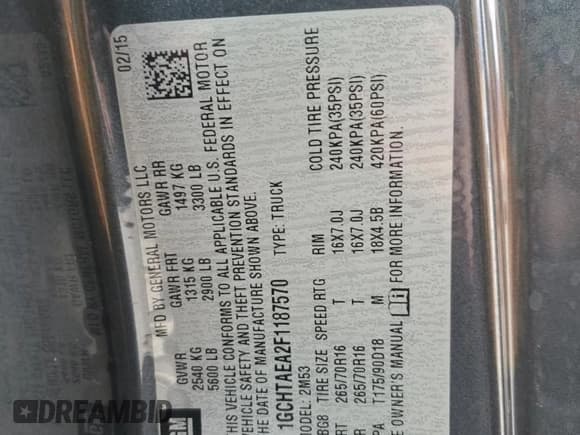 ✅ 2015 Chevrolet Colorado 4WD WT • VIN: 1GCHTAEA2F1187570 • Lot: 84442235. Listed on Copart with Not provided. Free auction sales archive from the USA and detailed vehicle history report at DreamBid. Image 12.