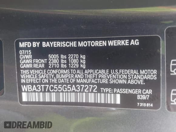 ✅ 2016 BMW 4 Series 435i xDrive • VIN: WBA3T7C55G5A37272 • Lot: 42734957. Listed on IAAI with 72,508 mi. Free auction sales archive from the USA and detailed vehicle history report at DreamBid. Image 9.