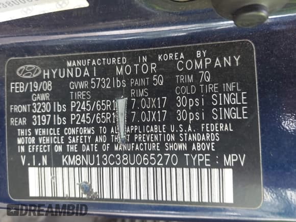 ✅ 2008 Hyundai Veracruz GLS • VIN: KM8NU13C38U065270 • Lot: 42978990. Listed on IAAI with 161,826 mi. Free auction sales archive from the USA and detailed vehicle history report at DreamBid. Image 9.