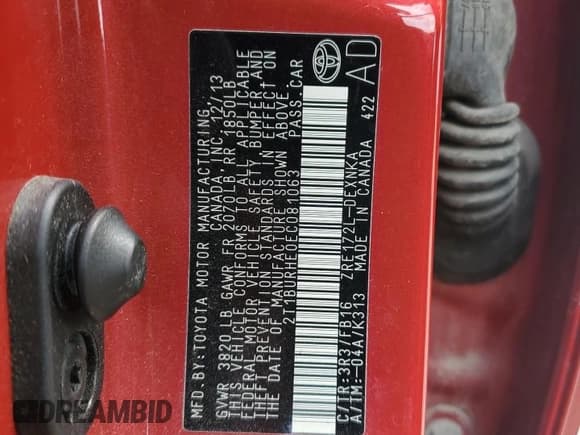 ✅ 2014 Toyota Corolla L • VIN: 2T1BURHE0EC081063 • Lot: 67452505. Listed on Copart with 120,929 mi. Free auction sales archive from the USA and detailed vehicle history report at DreamBid. Image 12.