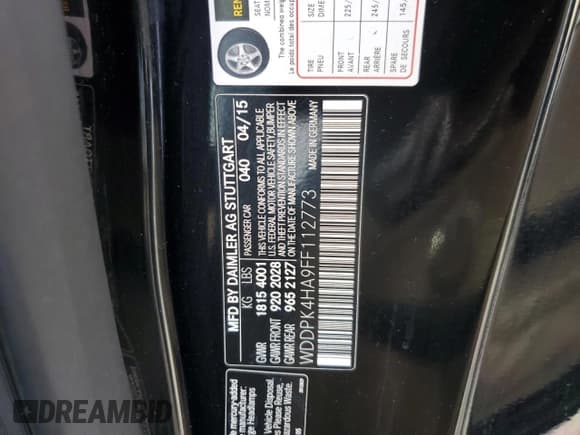 ✅ 2015 Mercedes-Benz SLK 250 • VIN: WDDPK4HA9FF112773 • Lot: 63842954. Listed on Copart with 88,556 mi. Free auction sales archive from the USA and detailed vehicle history report at DreamBid. Image 15.