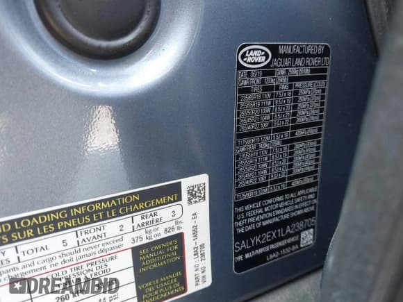 ✅ 2020 Land Rover Range Rover Velar R-Dynamic S • VIN: SALYK2EX1LA238705 • Lot: 42904375. Wystawiony na IAAI z przebiegiem 70 002 mil. Bezpłatny archiwum sprzedaży aukcyjnych z USA i szczegółowy raport historii pojazdu na DreamBid. Zdjęcie 9.