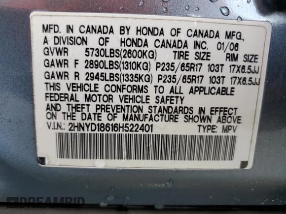 ✅ 2006 Acura MDX Touring • VIN: 2HNYD18616H522401 • Lot: 70059544. Listed on Copart with 211,823 mi. Free auction sales archive from the USA and detailed vehicle history report at DreamBid. Image 13.