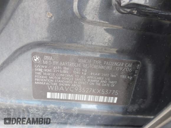 ✅ 2007 BMW 3 Series 328xi • VIN: WBAVC93527KX53775 • Лот: 42124420. Опубликован ранее на IAAI с пробегом Не указан. Бесплатный доступ к архиву аукционных продаж из США и подробный отчёт об истории автомобиля на DreamBid. Изображение 9.