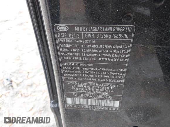 ✅ 2013 Land Rover Range Rover Sport SC • VIN: SALSH2E48DA802796 • Lot: 41613187. Listed on IAAI with 104,024 mi. Free auction sales archive from the USA and detailed vehicle history report at DreamBid. Image 9.