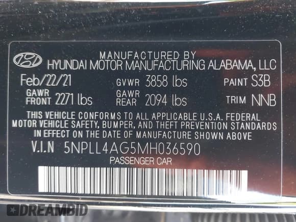 ✅ 2021 Hyundai Elantra SE • VIN: 5NPLL4AG5MH036590 • Lot: 43476534. Listed on IAAI with 70,995 mi. Free auction sales archive from the USA and detailed vehicle history report at DreamBid. Image 9.