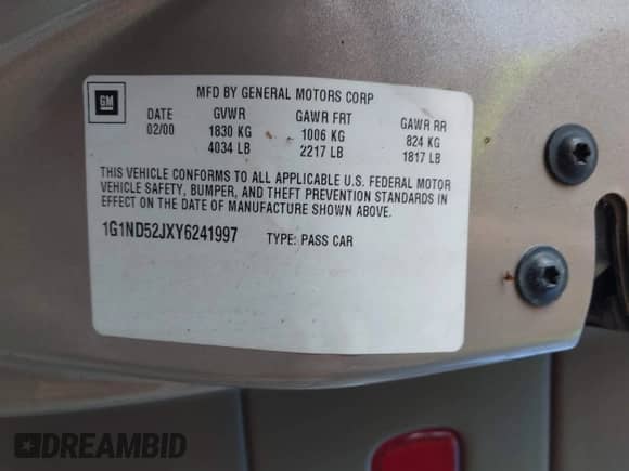 2000 Chevrolet Malibu z VIN 1G1ND52JXY6241997, wystawiony jako IAAI lot #42550617 z przebiegiem 130 503 mil mil oraz . Historia ofert i sprzedaży dostępna na DreamBid. Obrazek 9.