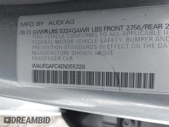 ✅ 2014 Audi A6 Premium Plus • VIN: WAUFGAFC4EN055328 • Lot: 41517725. Listed on IAAI with 169,345 mi. Free auction sales archive from the USA and detailed vehicle history report at DreamBid. Image 9.