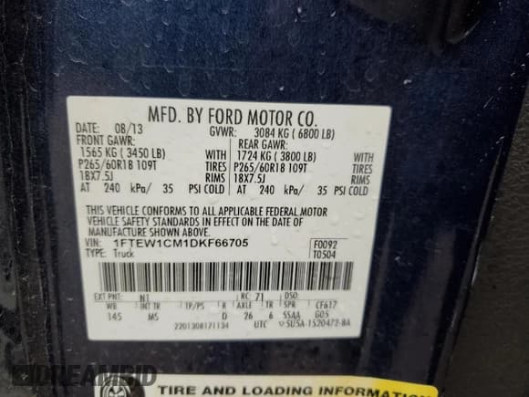 ✅ 2013 Ford F-150 XL • VIN: 1FTEW1CM1DKF66705 • Lot: 58966135. Listed on Copart with 142,103 mi. Free auction sales archive from the USA and detailed vehicle history report at DreamBid. Image 12.